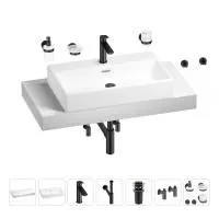 Раковина 70 см со столешницей 100 см Wellsee Graceful Pro 201012672 в наборе 10 в 1: столешница, раковина, смеситель, сифон, донный клапан, угловые вентили, аксессуары (цвет матовый черный)