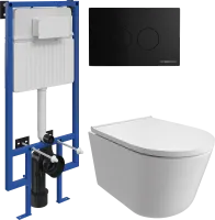 Комплект Унитаз подвесной DIWO Архангельск 0800 безободковый, с микролифтом + Инсталляция STWORKI + Кнопка Хельсинки 500471 черная матовая