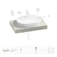 Раковина 60 см со столешницей 80 см Wellsee Calin 201007655 в наборе 10 в 1: столешница, раковина, смеситель, сифон, донный клапан, угловые вентили, аксессуары (цвет матовый белый)
