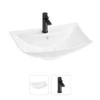 Раковина для ванной Wellsee Cerulean 201000802 в наборе 2 в 1: прямоугольная раковина белого глянцевого цвета, смеситель в цвете матовый черный