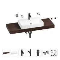 Раковина 70 см со столешницей 140 см Wellsee Graceful Pro 201012782 в наборе 10 в 1: столешница, раковина, смеситель, сифон, донный клапан, угловые вентили, аксессуары (цвет матовый черный)