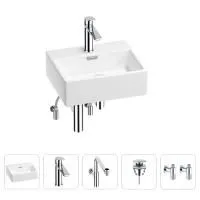 Раковина для ванной Wellsee Graceful Pro 201004566 в наборе 5 в 1: раковина белого глянцевого цвета, смеситель, сифон, донный клапан, угловые вентили (цвет набора хром)