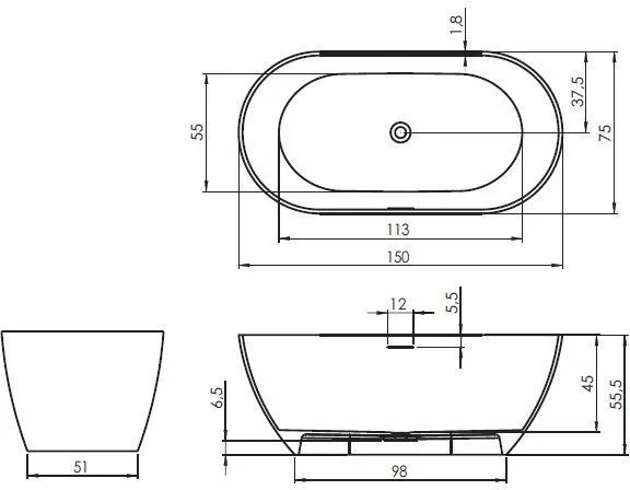 Ванна из искусственного мрамора Riho Bilbao 150х75 BS1200500000000