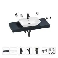 Раковина 65 см со столешницей 120 см Wellsee Eclatant 201013127 в наборе 10 в 1: столешница, раковина, смеситель, сифон, донный клапан, угловые вентили, аксессуары (цвет матовый черный)
