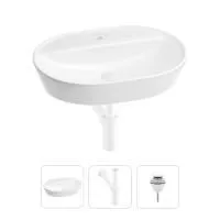 Раковина для ванной Wellsee Calin 201000980 в наборе 3 в 1: овальная раковина белого глянцевого цвета, сифон, донный клапан в цвете матовый белый
