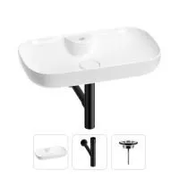 Раковина для ванной Wellsee Croquis 2.0 201001062 в наборе 3 в 1: овальная раковина белого глянцевого цвета, сифон, выпуск в цвете матовый черный