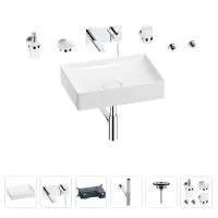 Раковина для ванной Wellsee Pure BY Wellsee 201006426 в наборе 8 в 1: раковина белого глянцевого цвета, встраиваемый смеситель, сифон, выпуск, аксессуары (цвет набора хром)