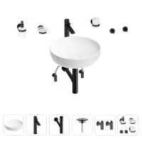 Раковина для ванной Wellsee Chalice Perfection 201006172 в наборе 9 в 1: раковина белого глянцевого цвета, высокий смеситель, сифон, выпуск, угловые вентили, аксессуары (цвет матовый черный)