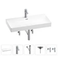 Раковина для ванной Wellsee Bromance 201005551 в наборе 5 в 1: раковина белого глянцевого цвета, смеситель, сифон, выпуск, угловые вентили (цвет набора хром)