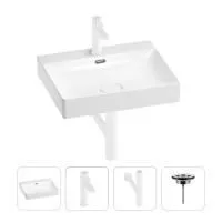 Раковина для ванной Wellsee DeSire 201003830 в наборе 4 в 1: раковина белого глянцевого цвета, смеситель, сифон, выпуск (цвет набора матовый белый)