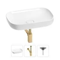 Раковина для ванной Wellsee Croquis 201001008 в наборе 3 в 1: овальная раковина белого глянцевого цвета, сифон, выпуск в цвете золото
