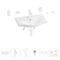 Раковина для ванной Wellsee Bisou 201007255 в наборе 9 в 1: раковина белого глянцевого цвета, смеситель, сифон, донный клапан, угловые вентили, аксессуары (цвет набора матовый белый)