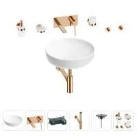 Раковина для ванной Wellsee Chalice Perfection 201006204 в наборе 8 в 1: раковина белого глянцевого цвета, встраиваемый смеситель, сифон, выпуск, аксессуары (цвет набора розовое золото)