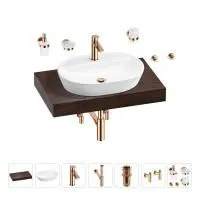 Раковина 60 см со столешницей 80 см Wellsee Calin 201007684 в наборе 10 в 1: столешница, раковина, смеситель, сифон, донный клапан, угловые вентили, аксессуары (цвет розовое золото)