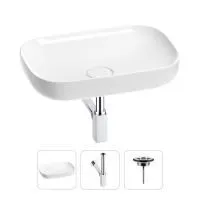 Раковина для ванной Wellsee Croquis 201001006 в наборе 3 в 1: овальная раковина белого глянцевого цвета, сифон, выпуск в цвете хром