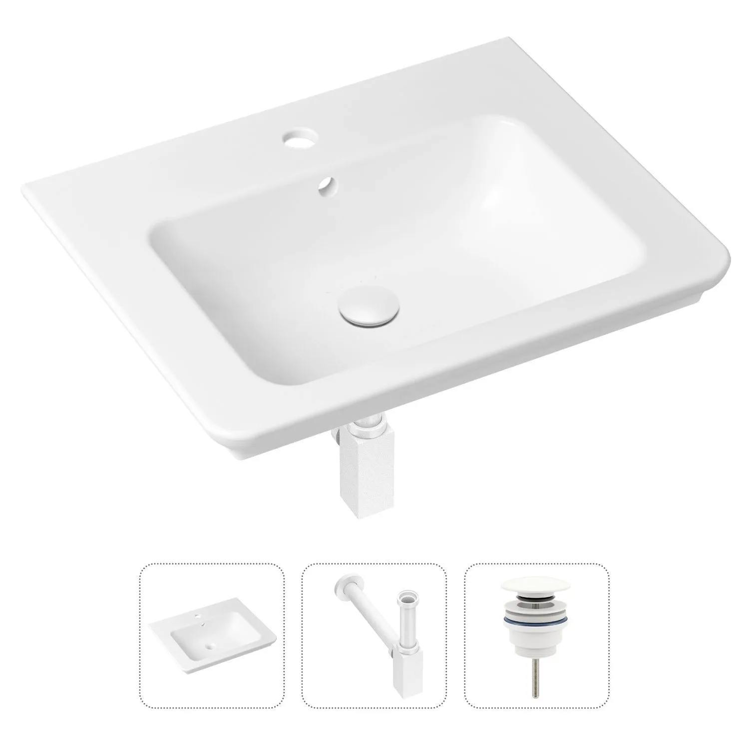 Комплект 3 в 1 Lavinia Boho Bathroom Sink 21520402: врезная фарфоровая  раковина 60 см, металлический сифон, донный клапан купить в Москве