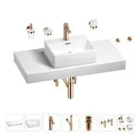 Раковина 43 см со столешницей 100 см Wellsee Graceful Pro 201012259 в наборе 10 в 1: столешница, раковина, смеситель, сифон, донный клапан, угловые вентили, аксессуары (цвет розовое золото)