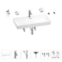 Раковина для ванной Wellsee Bromance 201007601 в наборе 9 в 1: раковина белого глянцевого цвета, смеситель, сифон, выпуск, угловые вентили, аксессуары (цвет набора хром)