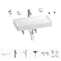 Раковина для ванной Wellsee Pure BY Wellsee 201006476 в наборе 9 в 1: раковина белого глянцевого цвета, высокий смеситель, сифон, выпуск, угловые вентили, аксессуары (цвет хром)