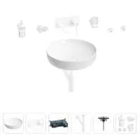 Раковина для ванной Wellsee Chalice Perfection 201006145 в наборе 8 в 1: раковина белого глянцевого цвета, встраиваемый смеситель, сифон, выпуск, аксессуары (цвет набора матовый белый)