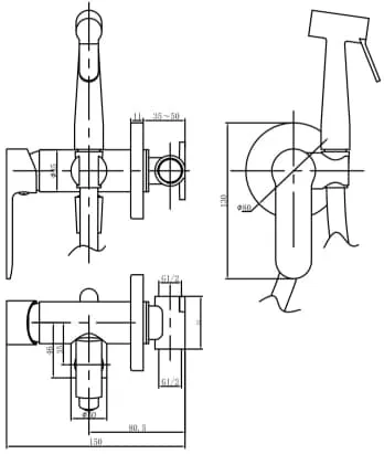 Смеситель с гигиеническим душем Aquanet Passion AF300-52B (с внутренней частью)