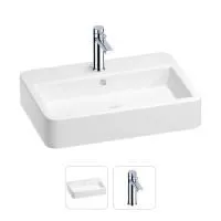 Раковина для ванной Wellsee Halcyon 201000761 в наборе 2 в 1: прямоугольная раковина белого глянцевого цвета, смеситель в цвете хром