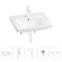 Раковина для ванной Wellsee FreeDom 201004830 в наборе 5 в 1: раковина белого глянцевого цвета, смеситель, сифон, донный клапан, угловые вентили (цвет набора матовый белый)