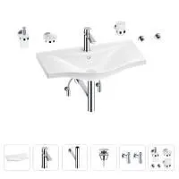 Раковина для ванной Wellsee Bisou 201007421 в наборе 9 в 1: раковина белого глянцевого цвета, смеситель, сифон, донный клапан, угловые вентили, аксессуары (цвет набора хром)
