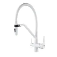 Смеситель для кухни с гибким изливом и подключением фильтра Shevanik S278C, белый