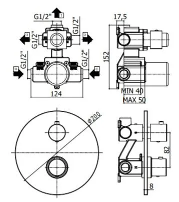 Смеситель для ванны с душем скрытого монтажа Paffoni LIGHT LIQ019ST термостатический