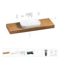 Раковина 60 см со столешницей 140 см Wellsee Croquis 201008305 в наборе 9 в 1: столешница, раковина, встраиваемый смеситель, сифон, выпуск, аксессуары (цвет набора матовый белый)