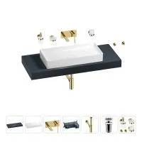 Раковина 75 см со столешницей 120 см Wellsee Pure BY Wellsee 201011708 в наборе 9 в 1: столешница, раковина, встраиваемый смеситель, сифон, выпуск, аксессуары (цвет набора золото)