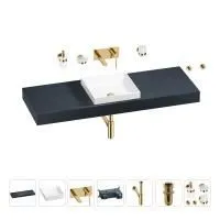 Раковина 40 см со столешницей 140 см Wellsee Doux 201009428 в наборе 9 в 1: столешница, раковина, встраиваемый смеситель, сифон, донный клапан, аксессуары (цвет набора золото)