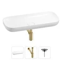 Раковина для ванной Wellsee Croquis 201001028 в наборе 3 в 1: овальная раковина белого глянцевого цвета, сифон, выпуск в цвете золото