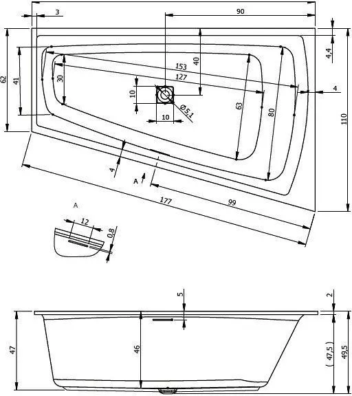 Акриловая ванна с усиленным каркасом и сифоном Riho Still Smart 170x110 L BR0400500000000