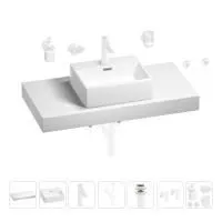 Раковина 43 см со столешницей 100 см Wellsee Graceful Pro 201012260 в наборе 10 в 1: столешница, раковина, смеситель, сифон, донный клапан, угловые вентили, аксессуары (цвет матовый белый)