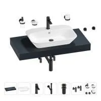 Раковина 65 см со столешницей 100 см Wellsee Eclatant 201013067 в наборе 10 в 1: столешница, раковина, смеситель, сифон, донный клапан, угловые вентили, аксессуары (цвет матовый черный)