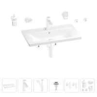 Раковина для ванной Wellsee FreeDom 201007055 в наборе 9 в 1: раковина белого глянцевого цвета, смеситель, сифон, донный клапан, угловые вентили, аксессуары (цвет набора матовый белый)