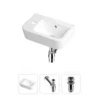 Комплект 3 в 1 Lavinia Boho One 21520704: подвесная фарфоровая раковина для туалета 37 см (отверстие под смеситель слева), металлический сифон, донный клапан