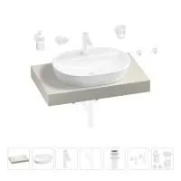Раковина 60 см со столешницей 80 см Wellsee Calin 201007660 в наборе 10 в 1: столешница, раковина, смеситель, сифон, донный клапан, угловые вентили, аксессуары (цвет матовый белый)