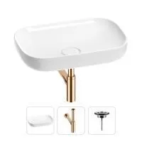 Раковина для ванной Wellsee Croquis 201001019 в наборе 3 в 1: овальная раковина белого глянцевого цвета, сифон, выпуск в цвете розовое золото