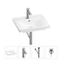 Раковина для ванной Wellsee FreeDom 201003071 в наборе 4 в 1: раковина белого глянцевого цвета, смеситель, сифон, донный клапан (цвет набора хром)