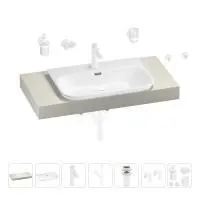 Раковина 65 см со столешницей 100 см Wellsee Eclatant 2.0 201013240 в наборе 10 в 1: столешница, раковина, смеситель, сифон, донный клапан, угловые вентили, аксессуары (цвет матовый белый)