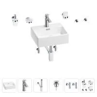 Раковина для ванной Wellsee Graceful Pro 201006611 в наборе 9 в 1: раковина белого глянцевого цвета, смеситель, сифон, донный клапан, угловые вентили, аксессуары (цвет набора хром)