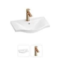 Раковина для ванной Wellsee Bisou 201000869 в наборе 2 в 1: полукруглая раковина белого глянцевого цвета, смеситель в цвете розовое золото