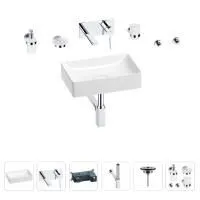 Раковина для ванной Wellsee Pure BY Wellsee 201006301 в наборе 8 в 1: раковина белого глянцевого цвета, встраиваемый смеситель, сифон, выпуск, аксессуары (цвет набора хром)