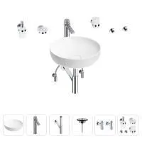 Раковина для ванной Wellsee Chalice Perfection 201006191 в наборе 9 в 1: раковина белого глянцевого цвета, высокий смеситель, сифон, выпуск, угловые вентили, аксессуары (цвет хром)