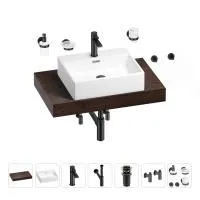 Раковина 50 см со столешницей 80 см Wellsee Graceful Pro 201012427 в наборе 10 в 1: столешница, раковина, смеситель, сифон, донный клапан, угловые вентили, аксессуары (цвет матовый черный)