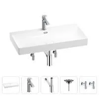 Раковина для ванной Wellsee Bromance 201005526 в наборе 5 в 1: раковина белого глянцевого цвета, смеситель, сифон, выпуск, угловые вентили (цвет набора хром)