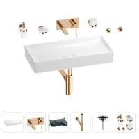 Раковина для ванной Wellsee Pure BY Wellsee 201006529 в наборе 8 в 1: раковина белого глянцевого цвета, встраиваемый смеситель, сифон, выпуск, аксессуары (цвет набора розовое золото)
